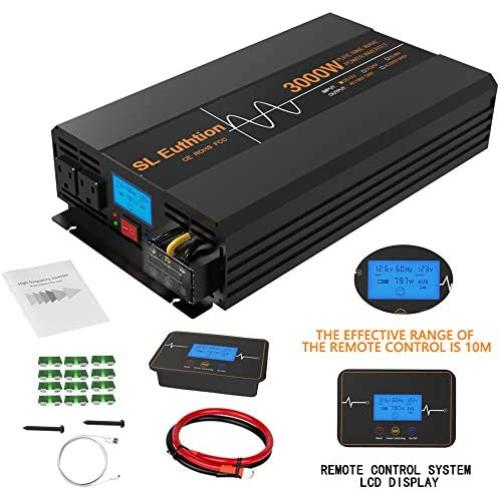 SL Euthtion 3000W Pure Sine Wave Power Inverter 12V DC to 120V AC 60HZ with LCD Display, USB Port, Wireless Remote Control（10M）, Solar, Outdoor