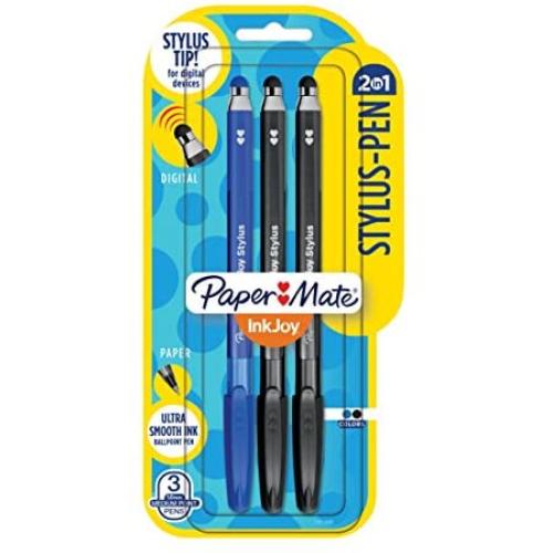 Paper Mate InkJoy 2 in 1 Stylus Ballpoint Pens, Medium Point, Assorted, 3 Pack