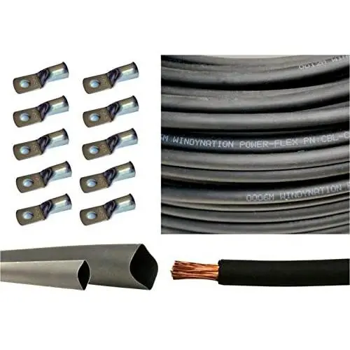 1/0 Gauge 1/0 AWG 10 Feet Black Welding Battery Pure Copper Flexible Cable + 10pcs of 3/8'' Tinned Copper Cable Lug Terminal Connectors + 3 Feet Black Heat Shrink Tubing 1/0 Gauge 1/0 AWG 10 Feet Black Welding Battery Pure Copper Flexible Cable + 10pcs of 3/8'' Tinned Copper Cable Lug Terminal Connectors + 3 Feet Black Heat Shrink Tubing
