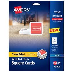 Avery Square Cards with Rounded Edges, 2.5'' x 2.5'', Clean Edge, Inkjet, 180 Cards (35702)