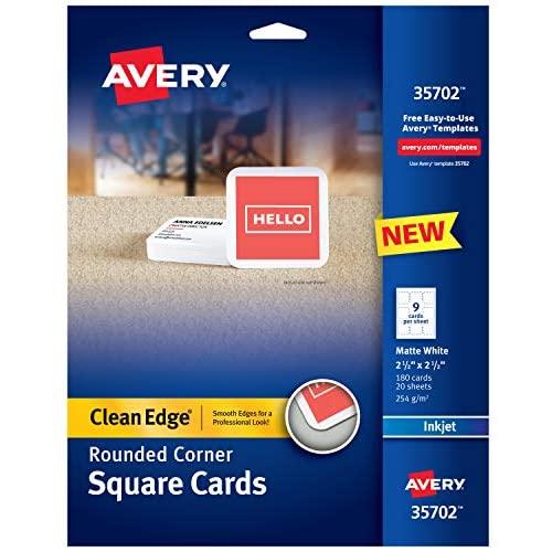 Avery Square Cards with Rounded Edges, 2.5'' x 2.5'', Clean Edge, Inkjet, 180 Cards (35702)