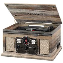 Victrola 6-in-1 Nostalgic Bluetooth Record Player with 3-Speed Turntable, Farmhouse Shiplap Grey, 1SFA (VTA-200B-FSG)