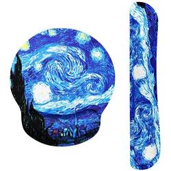 Van Gogh Starry Night Ergonomic Design Mouse Pad with Wrist Rest Hand Support and Keyboard Support. Round Large Mousing Area. Mouse Pad and Keyboard Pad for Laptop, PC Computer & Mac.