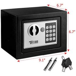 Mini Safe, Electronic Digital Security Safe Box, Password Keypad & Key Lock, for Home Office Hotel Business Use, Jewelry Gun Cash Valuables Storage, Solid Steel with 4 Batteries