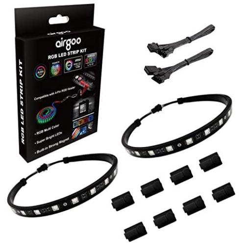 PC RGB LED Strip Light, Easy Install with 8pcs Strong Magnetic Clips, Black Silicone Housing 2PCS Strips 42LEDs for 12V 4-Pin RGB LED Header, ASUS Aura RGB, MSI Mystic Light, Gigabyte RGB Funsion M/B