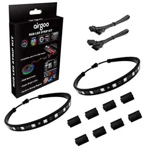 PC RGB LED Strip Light, Easy Install with 8pcs Strong Magnetic Clips, Black Silicone Housing 2PCS Strips 42LEDs for 12V 4-Pin RGB LED Header, ASUS Aura RGB, MSI Mystic Light, Gigabyte RGB Funsion M/B