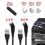 FEIKU 360°& 180°Rotation 3 in 1 Magnetic Data Cable, 3A Fast Data Transfer USB Magnetic Cable, 360 Magnetic Charging Cable with Micro USB I-Product and Type C Smartphones (Black(2-Pack,3.3ft,6.6ft))