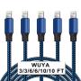 WUYA iPhone Charger, MFi Certified Lightning Cable 5 Pack (3/3/6/6/10FT) Nylon Woven with Metal Connector Compatible iPhone Xs Max/X/8/7/Plus/6S/6/SE/5S iPad - Black&Blue