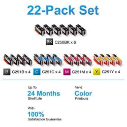 Arthur Imaging Compatible Ink Cartridge Replacement for Canon Pgi-250Xl CLI-251XL for Use with Pixma MX922 MG5520 (6 Large Black, 4 Small Black, 4 Cyan, 4 Yellow, 4 Magenta, 22-Pack)