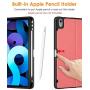 DTTO Case for iPad Air 4 2020, iPad 10.9 Case, Double-fold Folio Stand Shockproof TPU Back Cover with Built-in Apple Pencil Holder - Auto Wake/Sleep and Multiple Viewing Angles, Pink