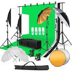 SH Photography Lighting Kit, 6.5x10FT/2x3m Background Support System 800W 5500K Softbox Umbrella Continuous Lighting Equipment, 2-in-1 Reflector, for Photos, Videos, Portraits and Product Shooting