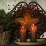 CVHOMEDECO. Real Wax Hand Dipped Battery Operated LED Pillar Candles with Remote Control, Primitives Country Flickering Dancing Flame Lights Décor, H 6 & 5 Inch, Set of 2 (Brown)