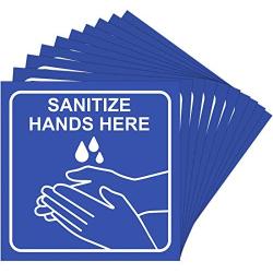 10 Pieces Sanitize Hands Here Signs Stickers Use Hand Signs 6 x 6 Inch Quality Self-Adhesive Vinyl, Laminated for UV, Scratch, Water, Weather and Fade Resistance, Indoor and Outdoor