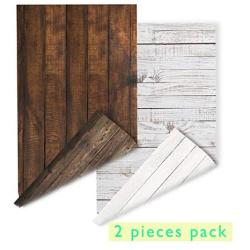 2-Pack 4 Patterns Photographic Background Rustic Wood Grainy Background Board Grunge Wood Dark&Light Color Product Photography Backdrop Food ins Style Jewelry Makeup Photo Video flatlay Background