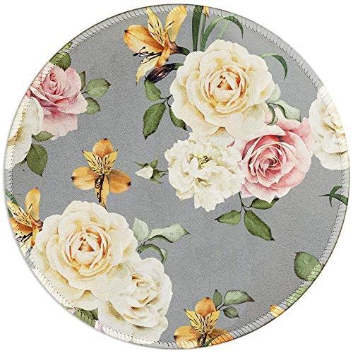 BOSOBO Mouse Pad, Blooming Rose Round Mousepad, Customized Gaming Mouse Mat for Laptop, Computer & PC, Durable Stitched Edges, Non-Slip Rubber Base, Enhanced Thickness, Waterproof