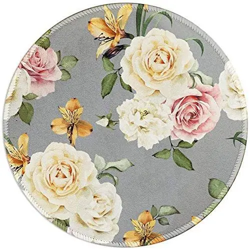 BOSOBO Mouse Pad, Blooming Rose Round Mousepad, Customized Gaming Mouse Mat for Laptop, Computer & PC, Durable Stitched Edges, Non-Slip Rubber Base, Enhanced Thickness, Waterproof