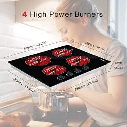 Electric Cooktop, Built-in Ceramic Cooktop Hard Wired, 220-240V Electric Stove Top with 4 Burners, 9 Heating Level, Knob Control, Auto Shut Down Protection