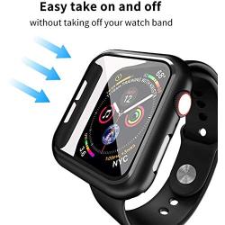 Smiling Case Compatible with Apple Watch Series 6/SE/Series 5/Series 4 40mm with Built in Tempered Glass Screen Protector- All Around Hard PC Case Overall Protective Cover (Black)