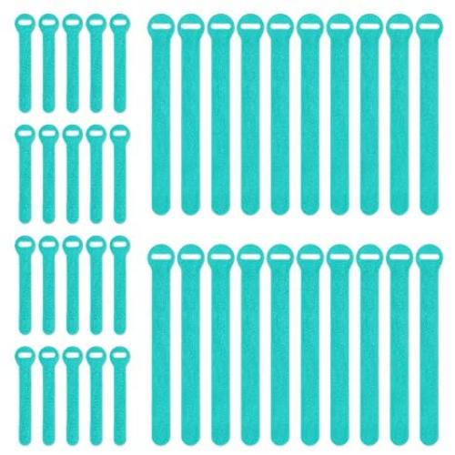 Wrap-It Storage Self-Gripping Reusable Cable Ties, Aqua, 40 Pack (20 4” Straps, 20 8” Straps) – Hook and Loop Cord and Wire Organizer for Computer, PC, and Desk Cable Management