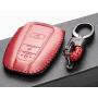 Vitodeco Genuine Leather Remote Key Fob Case Cover Protector with Key Chain for 2019 Toyota Corolla Hatchback, Avalon, Camry, Prius, C-HR (3 Buttons, Red)