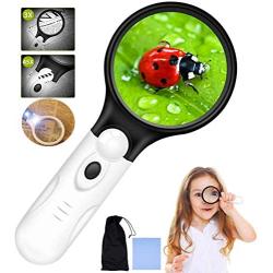 HunterBee Lightweight 3LED Lighted Handheld Magnifier, 3 × 45 × High Magnifier for Reading, Appreciation of Jewelry, Stamps, Coins, Electronic Maintenance, Handicraft and Hobby