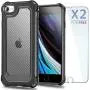 iPhone 8/7 / SE 2020 Case with [ Screen Protector Tempered Glass x2Pack] SUPBEC Protective Phone Cover with Silicone PC+TPU Shockproof Rubber Heavy Duty Case for iPhone8 / iPhone SE2-Clear Black