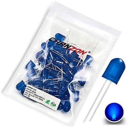 Chanzon 50 pcs 10mm Blue Diffused LED Diode Lights (Colored Lens Frosted Round DC 3V 20mA) Lighting Bulb Lamps Electronics Components Indicator Light Emitting Diodes