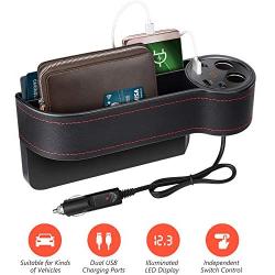 Beusoft Car Seat Gap Filler, Car Seat Organizer, Full Premium PU Leather Multifunctional Car Organizer with 2 Lighters, 2 USB Chargers