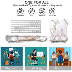 HOMKUMY Mouse Pad with Wrist Support and Keyboard Wrist Rest, Ergonomic Memory Foam Wrist Cushion Support with Non Slip Rubber Base Set for Computer, Laptop, Mac, Easy Typing & Pain Relief, Marble