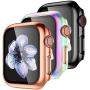 【3 Pack】 Easuny Hard Case Cover Design for Apple Watch Series 3 Series 2 1 38mm with Built-in Glass Screen Protector - Overall Protective Accessories for iWatch Women Men,Black Rose-Gold Colorful