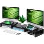 AMERIERGO Dual Monitor Stand Riser- 3 Shelf Screen Stand with Adjustable Length and Angle, 2 Extra Functional Slot Desktop Organizer Stand for PC, Computer, Laptop (Black)
