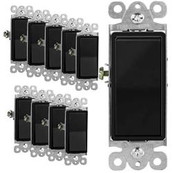 ENERLITES Decorator Paddle Rocker Light Switch, Single Pole, 3 Wire, Grounding Screw, Residential Grade,15A 120V/277V, UL Listed, 91150-BK-10PCS, Black (10 Pack)