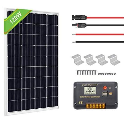 ECO-WORTHY 120 Watts 12 Volts Solar Starter Kit: 120W Monocrystalline Solar Panel + 20A PWM Charge Controller + Z Brackets + 16ft Solar Cable with Connector