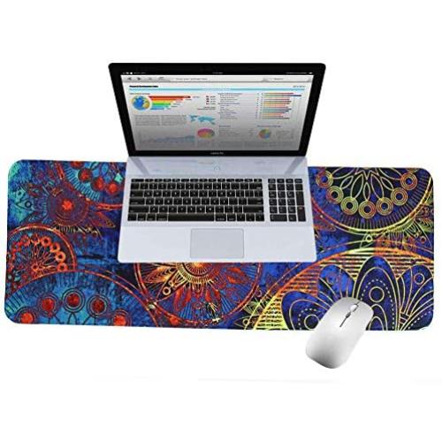 LIZIMANDU Gaming Mouse Pad,Extended Large Pattern Anti Slip Stitched Edges Long XXL Mousepad,Desk Pad Keyboard Mat, Non-Slip Base, Water-Resistant, for Work & Gaming, Office & Home(Blue Flower)