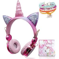 Unicorn Kids Headphones for Girls Children Teens, Wired Headphones with Adjustable Headband, 3.5mm Jack and Tangle-Free Cord, Over On Ear Headset w/Mic for School Birthday Xmas Unicorn Gift (Wired)