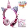 Unicorn Kids Headphones for Girls Children Teens, Wired Headphones with Adjustable Headband, 3.5mm Jack and Tangle-Free Cord, Over On Ear Headset w/Mic for School Birthday Xmas Unicorn Gift (Wired)