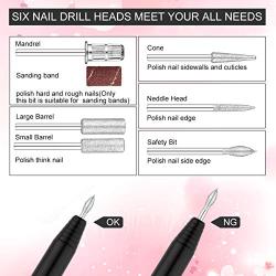 Nail Drill Kit Electric Nail File Portable Nail Drill Machine Professional Manicure Pedicure Set Polishing Shape Tools for Acrylic Gel Nails with Nail Drill Bits,Sanding Bands and Brush(Black)