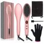 Ionic Straightening Brush, GLAMFIELDS Hair Straightener Brush with Anti-Scald, Anti Frizz, 30s Fast Ceramic Heating, Auto Temperature Lock & Auto-Off, Dual Voltage Straightening Comb for Home, Travel