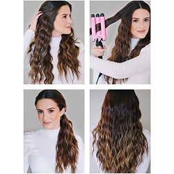 Alure Three Barrel Curling Iron Wand with LCD Temperature Display - 1 Inch Ceramic Tourmaline Triple Barrels, Dual Voltage Crimp