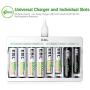 EBL Rechargeable AA Batteries 2800mAh 8 Pack and 8-Bay AA AAA Individual Rechargeable Battery Charger with 5V 2A USB Fast Charging Function