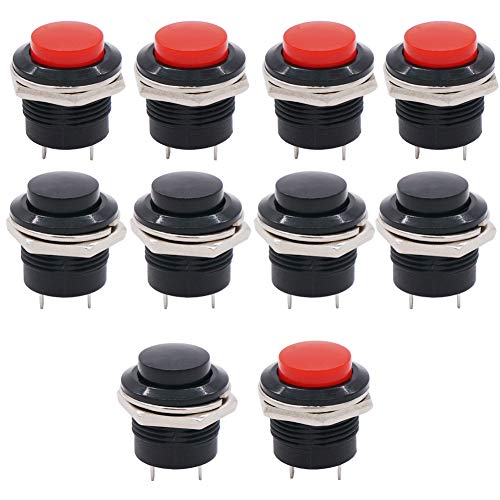 Twidec/10Pcs SPST AC250V/3A AC125V/6A Mini Off(ON) NO Momentary Push Button Switch Black + Red R13-507BKR