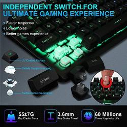 NPET K10 Gaming Keyboard USB Wired Floating Keyboard, Quiet Ergonomic Water-Resistant Mechanical Feeling Keyboard, Ultra-Slim Rainbow LED Backlit Keyboard for Desktop, Computer, PC