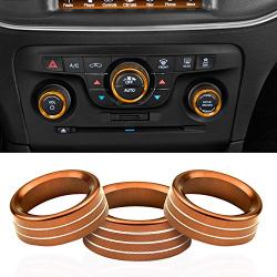 for Dodge Accessories Interior Control Knob Cover Volume/AUTO/Browse Switch Decor Trim Compatible with Dodge Challenger/Charger 2015-2021, Chrysler 200/300/300s 2015-2020 (Orange)