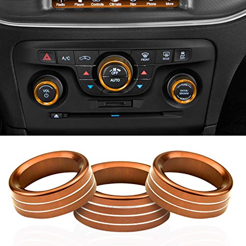 for Dodge Accessories Interior Control Knob Cover Volume/AUTO/Browse Switch Decor Trim Compatible with Dodge Challenger/Charger 2015-2021, Chrysler 200/300/300s 2015-2020 (Orange)