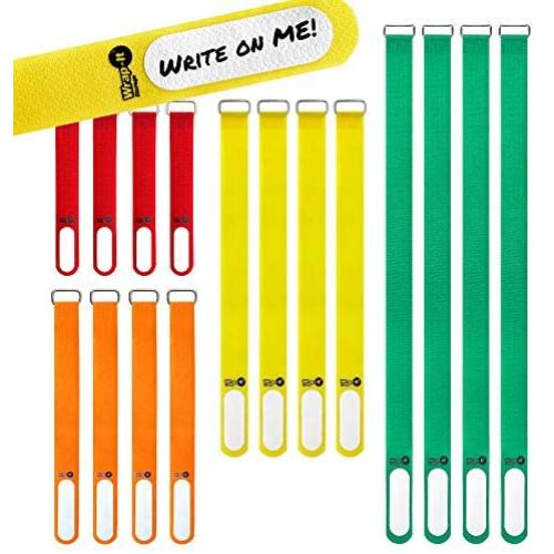 Wrap-It Storage Cinch-Straps (Assorted 16 Pack) Features Stainless Steel Buckle and Write on Label for Easy Cord Identification and Cable Management, Reusable Multi-Purpose Securing Cinch Straps