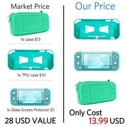 CoBak Carrying Case for Nintendo Switch Lite - with 1 Screen Protector and 1 Grip Case, Ultra Slim Premium EVA Travel Pouch Protective Cover, 8 Game Cartridges, Green