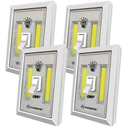 LED Night Light, Kasonic 200 Lumen Cordless COB LED Light Switch, Under Cabinet, Shelf, Closet, Garage, Kitchen, Stairwell and More, Battery Operated (4 Pack)