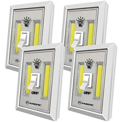 LED Night Light, Kasonic 200 Lumen Cordless COB LED Light Switch, Under Cabinet, Shelf, Closet, Garage, Kitchen, Stairwell and More, Battery Operated (4 Pack)