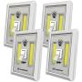 LED Night Light, Kasonic 200 Lumen Cordless COB LED Light Switch, Under Cabinet, Shelf, Closet, Garage, Kitchen, Stairwell and More, Battery Operated (4 Pack)