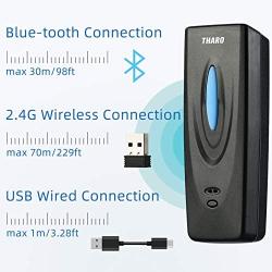 THARO M5 1D Portable Bluetooth Barcode Scanner,USB Wired/2.4G Wireless/Bluetooth Compatible with Windows, Mac,Android, iOS Phones, Tablets and Computers (Black)